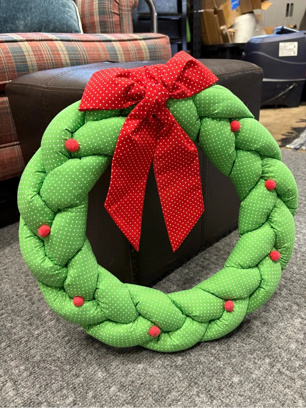 From Korea Green Polka Dot Holiday Wreath with Red Bow